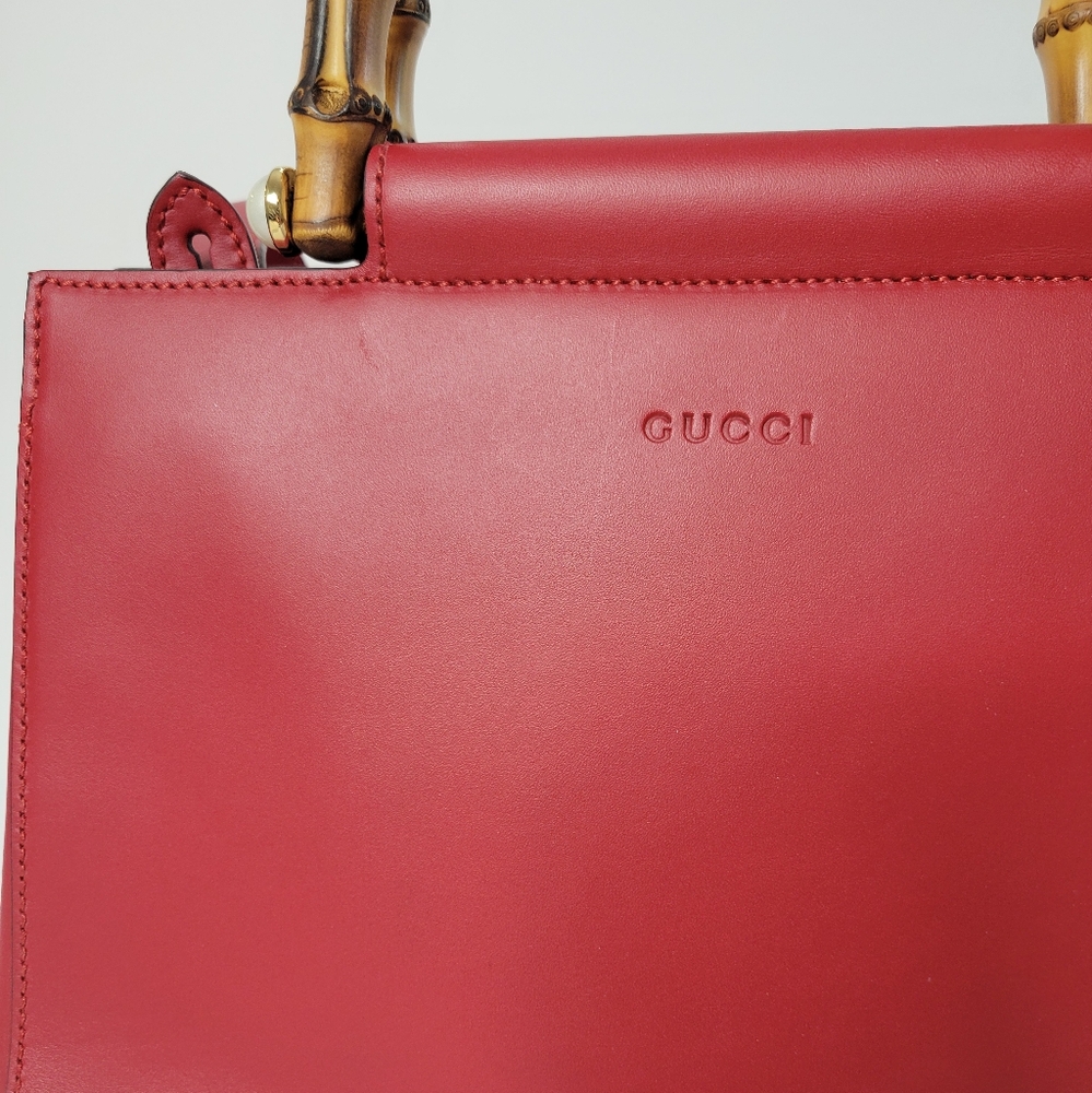 GUCCI Diana tote bag Nymphaea Nappa red with pearls on bamboo handles NWT - Picture 2 of 8